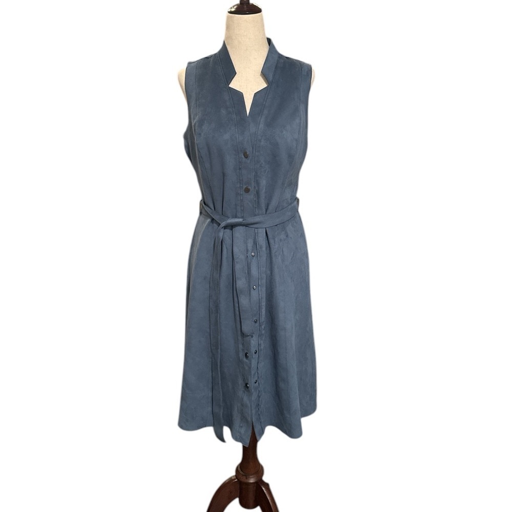 Etcetera Blue V-neck Front Button Dress